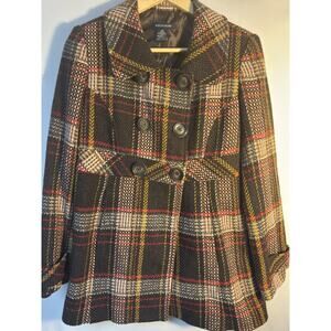 Boston Proper Plaid Wool Blend Peacoat Women’s Medium Double Breasted Jacket